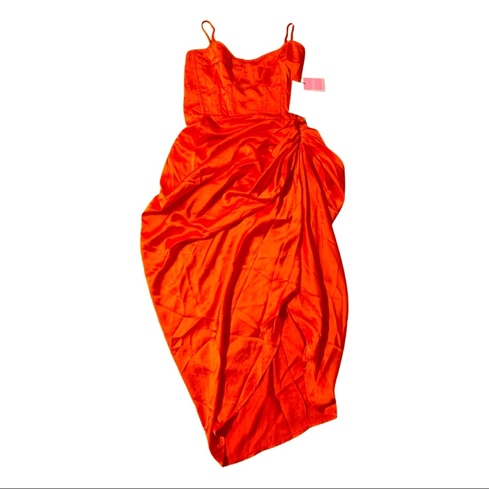 Bright Orange Ruched Satin Corset dress
